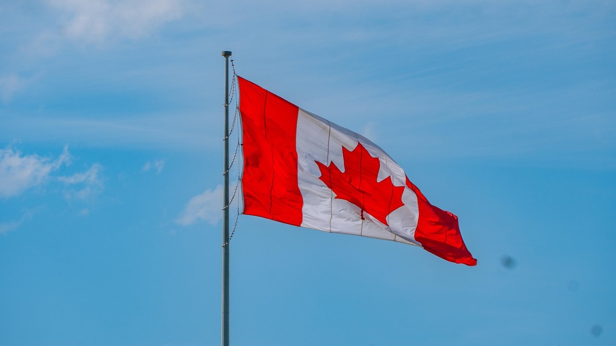 Canadian flag with digital screen